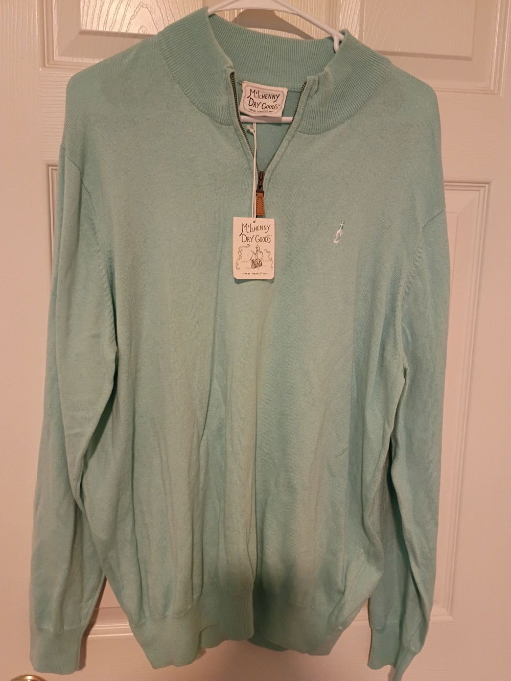 Men's Mint Quarter-Zip Sweater Cotton/Silk/Cashmere NWT L MSRP $108